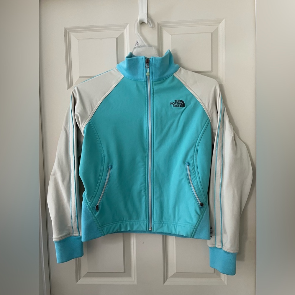 Women’s The North Face Apex Light blue Cream Mock neck crop jacket coat Moto L